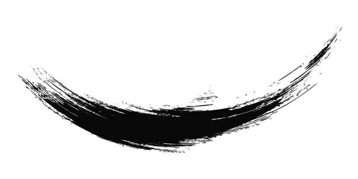 A bold, abstract black brush stroke forming a partial circle, reminiscent of a Zen Enso symbol, on a white background.