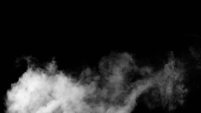 White smoke on a black background. Slow motion. Vape smoke. Vapor , fog, ice smoke cloud , realistic smoke cloud best for using in 4k composition.