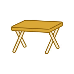 Fototapeta premium Simple cartoon illustration of a wooden folding table with yellow top and brown legs