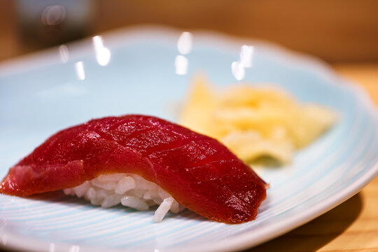 Fresh Tuna Nigiri Sushi with Pickled Ginger