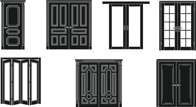 Modern Interior and Exterior Door Vector Collection with Sliding Folding and Double Door Designs