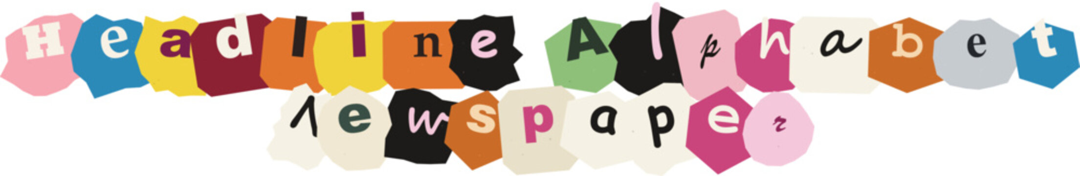 Ransom note style cutout typography for newspaper headline alphabet vector banner graphic design