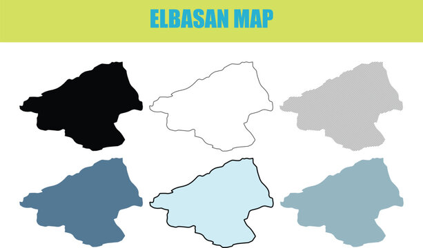 Elbasan map in fill outline and lined style variations for geographic representation