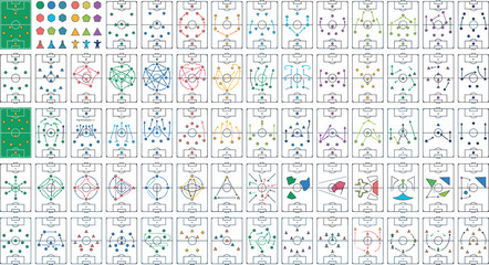 Football Tactics and Drills Vector Set with Soccer Formations and Training Exercises © Moriom