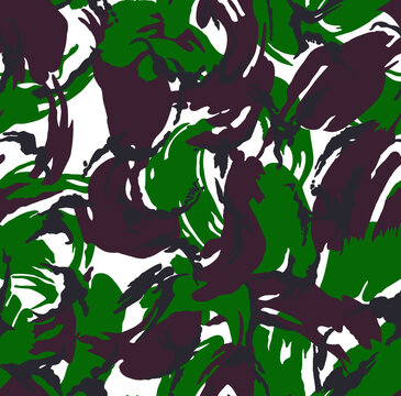 Abstract camouflage pattern with green brown and white colors.