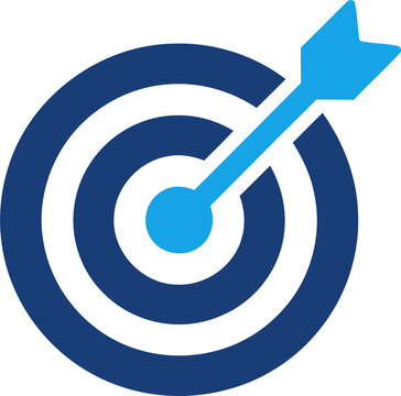 Blue target icon with arrow hitting the center isolated on transparent background