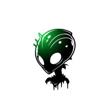 Green Gradient Alien Head Illustration Sci-Fi Character Design