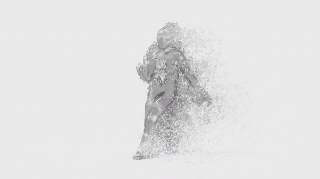 Water Splash Breakdance Character Front View with Alpha Matte