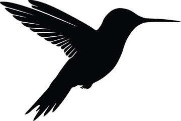 Obraz premium Black silhouette of a hummingbird in flight, wings extended white