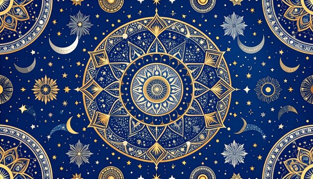 Abstract celestial seamless mandala pattern 