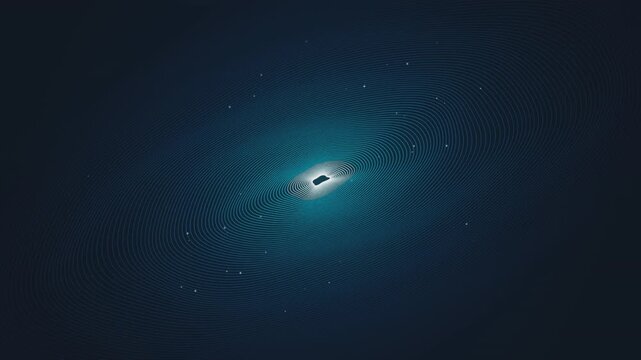 Abstract digital gravity wave concept animation with glowing blue light particles.