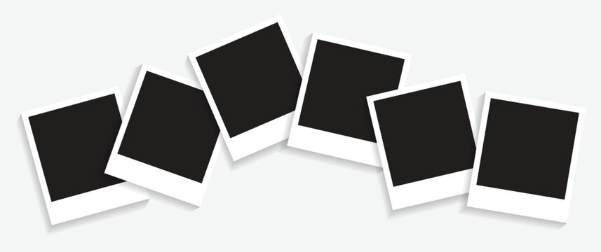 6 Square photo frames in black and white colors with clean borders and an elegant layout. Used as a collage template to place your album pictures or photographs easily in an old vintage classic look