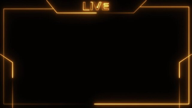 Six futuristic glowing UI frames with 'LIVE' indicators for broadcast overlay during gaming or esports events