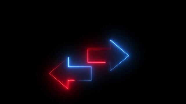 abstract glowing neon line double blue and red purple color arrow icon motion on dark background.Motion graphics of concept animation