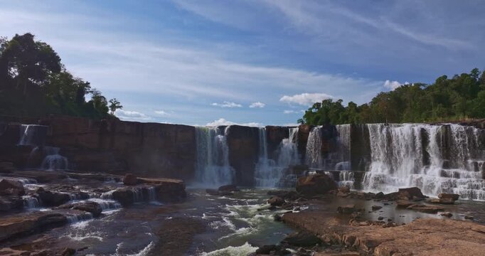 A Scenic Aerial Landscape of Sae Pong Lai Waterfall
Sae Pong Lai Waterfall Tranquility in the Heart of Nature
Aerial view of Tropical River Waterfall Landscape