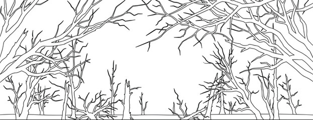 Vintage botanical outline illustration featuring water lilies, cattails, and lush tropical wetland plants.eps, © Sumaiya