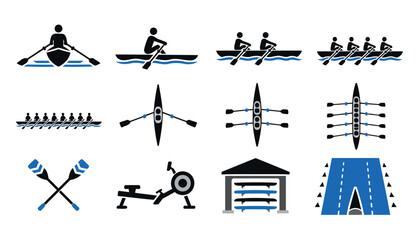 Collection of rowing and paddling icons and symbols. © penguasa