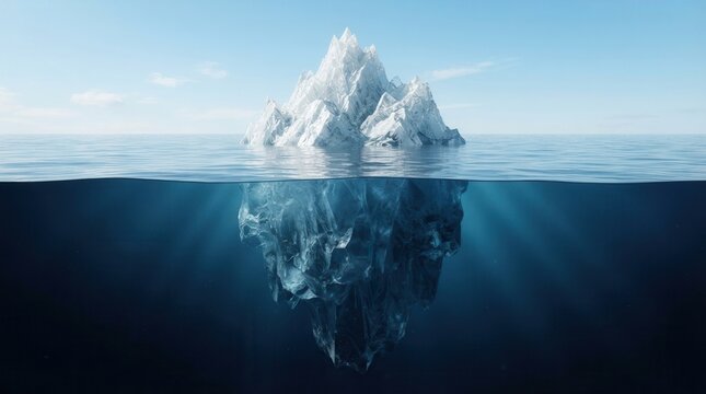 Metaphor for business risks and unseen challenges shown through an iceberg illustration with profit and hidden costs.
