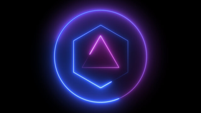 Geometric hexagon modules stack sharp pink triangle vectors inside blue network circuit rings. Advanced data security software documentation slides gain definition from this geometric hexagon.