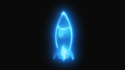 Rocket icon vectors outline a blue neon spacecraft frame with sleek swirl line accents. Modern digital application onboarding introduction sequences get an immediate lift via this rocket icon. © EVM