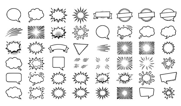 Retro Pop Art Comic Bubble Editable Vector Pack with Empty Speech Frames and Halftone Shadows