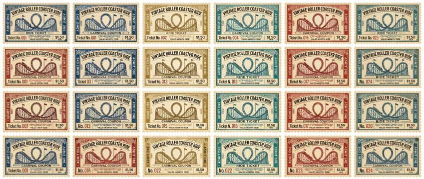 Vintage Roller Coaster Tickets Collection - Retro Amusement Park Rides