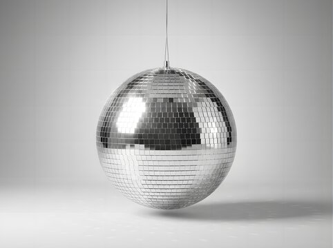 Shiny disco ball hanging in the center of the frame