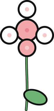 Flat vector icon of a bell-shaped drooping flower resembling fuchsia or campanula, with petals in lilac-to-white gradient, a curving dark green stem, and heart-shaped leaf. Isolated on white backgroun
