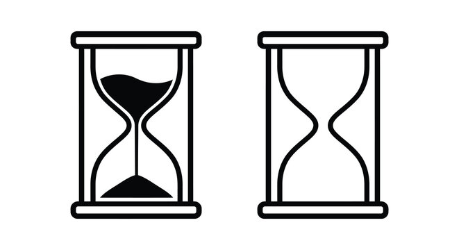 Two Hourglass Silhouettes Black And White Line Art Depicting Time Measurement Devices sand timer