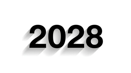 Fototapeta premium Large black 2028 numerals with elegant long shadows isolated on white background for web.
