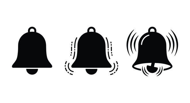 Black Silhouette Of Three Bells Showing Still Vibrating And Ringing States bell