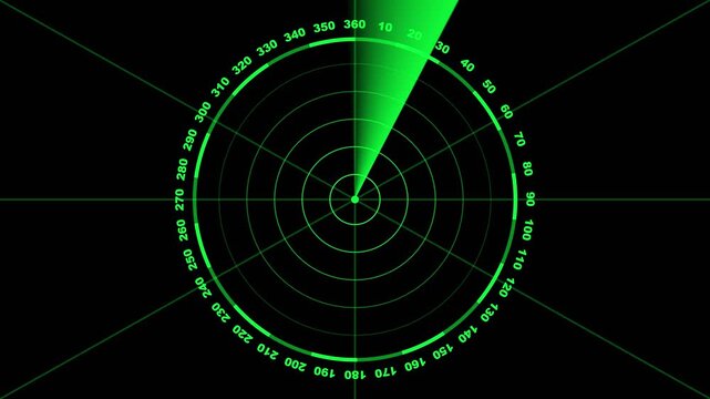 Radar screen animation on black background. Signal transmitted sonar radar. Radar point to detect enemy position.Motion graphics of concept animation