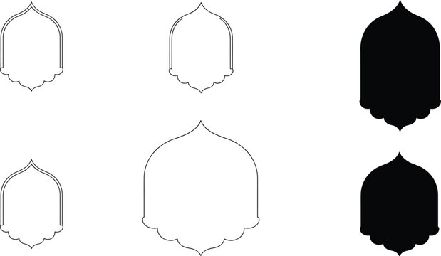 Islamic Architecture Arch Window Frame Icon Set with Ramadan Arabian Border Decoration Designs