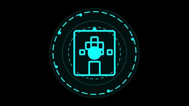 Futuristic digital identity icon representing artificial intelligence, human-computer interaction, and virtual reality within a sleek, modern interface design concept for advanced systems