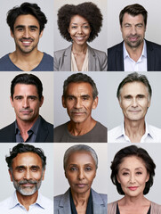 Fototapeta premium headshot, portrait, professional, smile, diverse, adults, collage, business, team, people, man, woman, senior, middle aged, young adult, diversity, work, office, career, confidence, friendly, formal, 