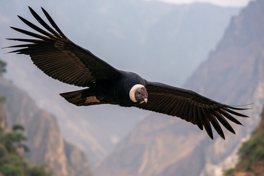 Majestic Chilean Condor Soaring with Outstretched Wings Against a Stunning Mountainous Backdrop, Eliciting Awe and Grandeur in the High Andean Skies