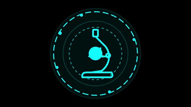 Vibrant digital display featuring a glowing microscope icon, symbolizing advanced scientific research and biotechnological innovation for visual sequences