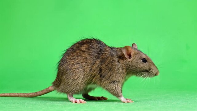 Brown Rat Standing on Hind Legs on Green Screen Background