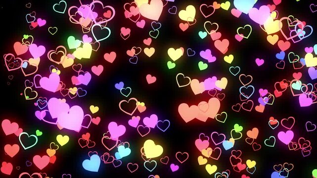 2D Heart colorful shapes flying Particles space abstract background
