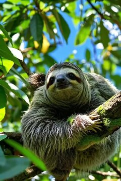 three-toed sloth in the branch 