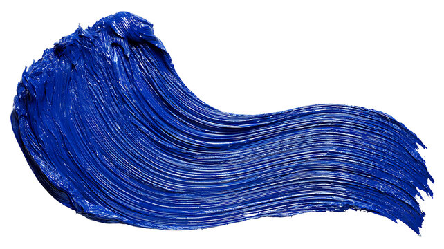 Blue oil paint brush stroke isolated on white background