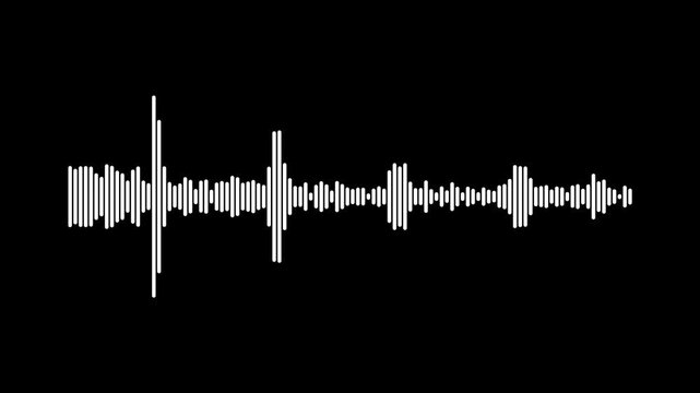 White line audio wave visualization on black background, audio waveform spectrum animation, waveform equalizer and visualization, music rhythm visualizer, sound waveform animation.4k loop animation
