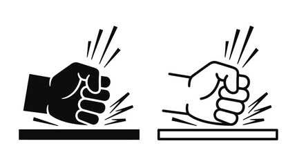 Hand Punching Silhouette On Surface Black And White Graphic