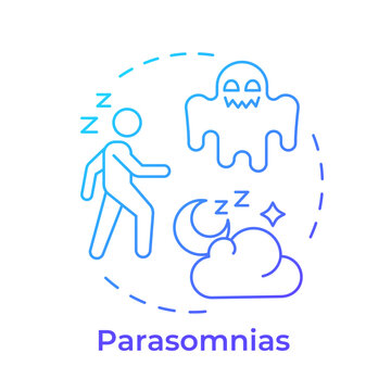 Parasomnias blue gradient concept icon. Sleep health awareness. Health education and nighttime struggles. Round shape line illustration. Abstract idea. Graphic design. Easy to use in brochure, booklet