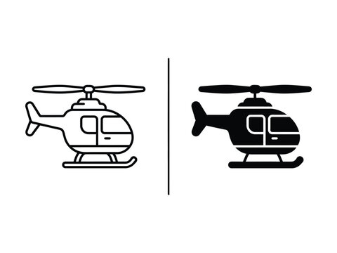 Helicopter Aircraft Vector Icon in Outline and Filled Styles for Professional UI Design