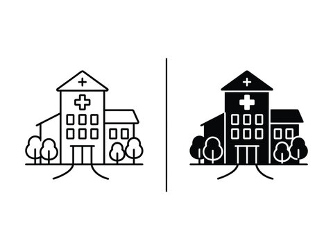 Medical Hospital Vector Icon in Outline and Filled Styles for Professional UI Design