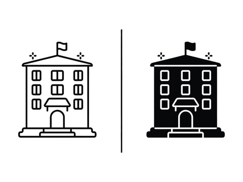 School Building Vector Icon in Outline and Filled Styles for Professional UI Design