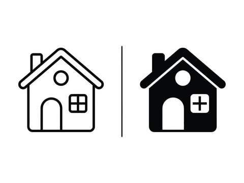 Medical Clinic House Vector Icon in Outline and Filled Styles for Professional UI Design