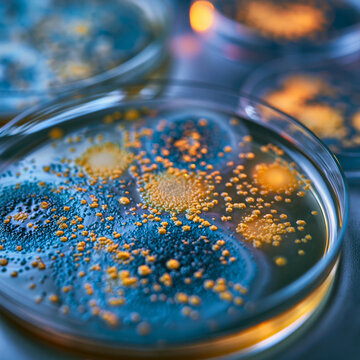 Microbiology Laboratory: Petri Dish Cultures of Fungi and Bacteria for Scientific Research