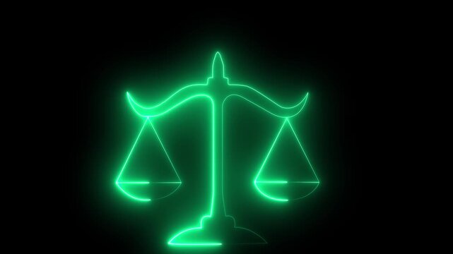 neon line Scales of justice icon isolated on black background.Motion graphics of concept animation